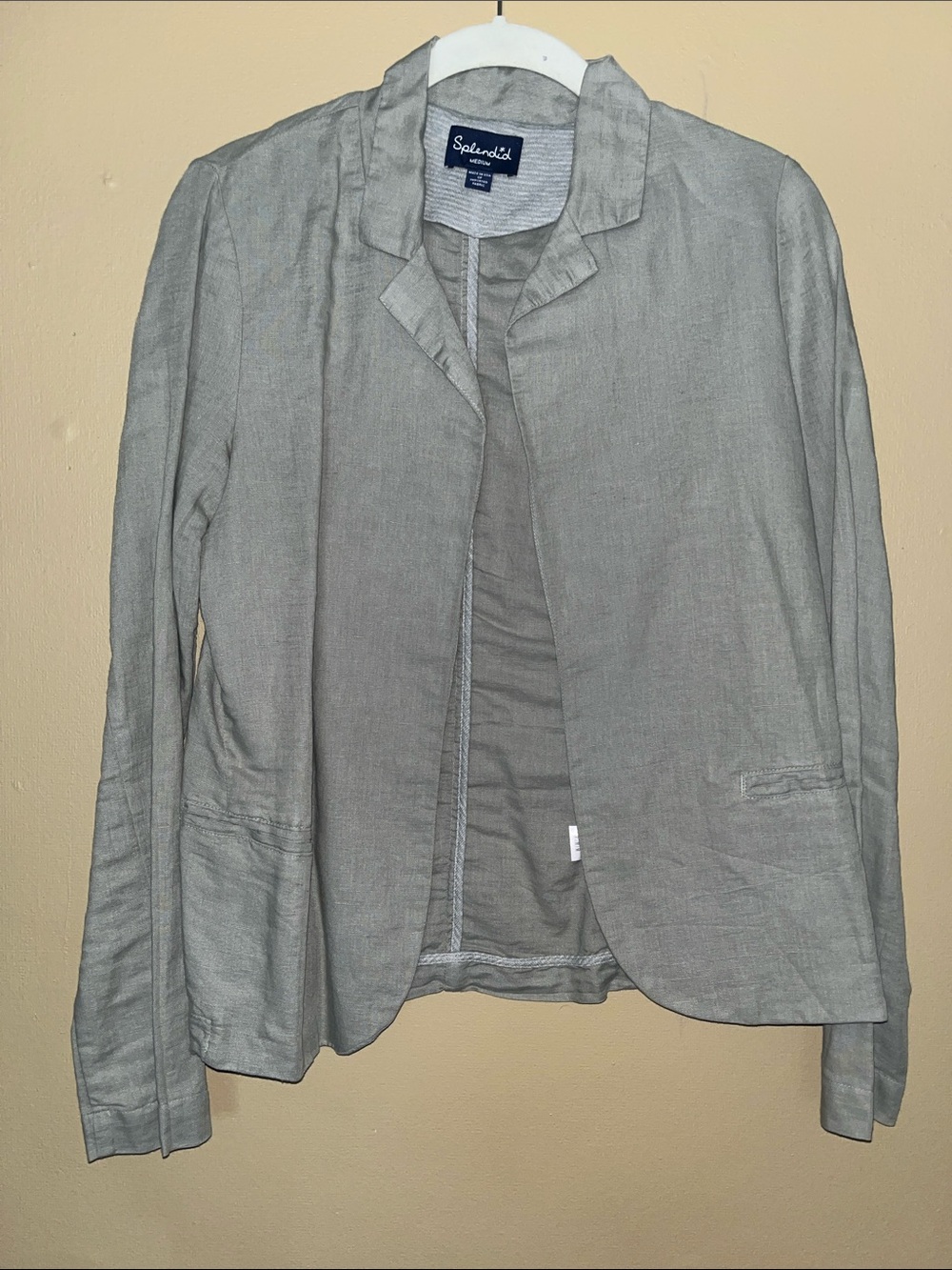 Splendid Light Green-Gray Linen Open-Front Blazer